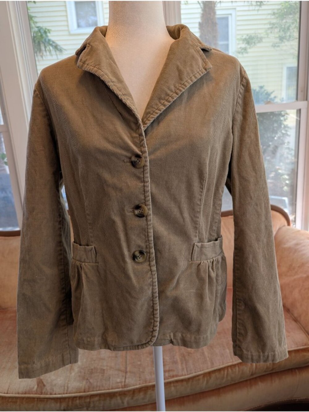 Talbots Women's Tan Corduroy Blazer Jacket Size 12 Fitted Waist Office Neutral
